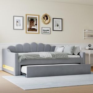 Cama diurna com luzes LED 140x200cm cinzento