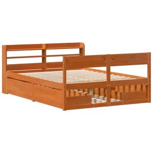 vidaXL estructura de cama sin colchón madera maciza marrón 135x190 cm