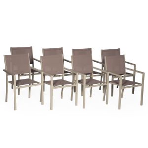 Conjunto de 8 cadeiras de alumínio em tons - textilene taupe