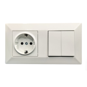 16a plug + double switch, moldura dupla policarbonato branco