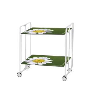 Carrinho de serviço dobrável bauhaus, armação de metal branco, 2 bandejas