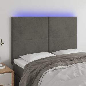 Cabeceira de cama c/ LED veludo 144x5x118/128 cm cinza-escuro ptob9959