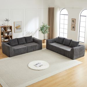Sofá modular em bombazina cinzento com 5 almofadas e design curvo