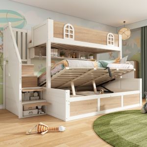 Beliche com arrumação 90x200 e 140x200 cm madeira – branco natur