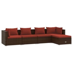 vidaXL set sofás de jardín 5 piezas y cojines ratán sintético marrón