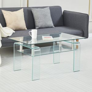 Mesa de centro em vidro temperado transparente 45x100x55cm