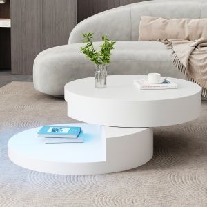 Mesa de centro redonda rotativa com iluminação LED branca 35,5x70x70cm