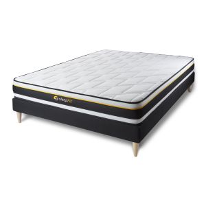 Conjunto de estrado preto + colchão sleepfit soft (130x220 cm - espuma- alt