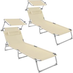 2 espreguiçadeiras ajustávels  4 níveis com pala e reposacabezas, bege