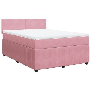 vidaXL cama box spring con colchón terciopelo rosa 140x200 cm