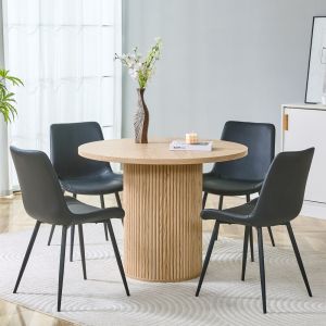 Conjunto mesa redonda com 4 cadeiras mdf e pele sintética preto
