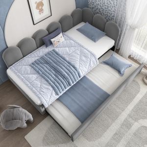 Cama de dia estofada em veludo cinzento 90x200cm cama inferior extraível