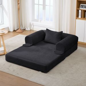 Sofá-cama individual dobrável estofado preto com almofada