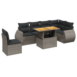 vidaXL set de sofás de jardín 7 piezas con cojines ratán pe gris