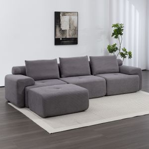 Sofá canto modular sem estrutura pufe móvel cinza escuro 305cm