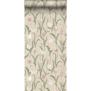 Borastapeter papel de parede flores cor-de-rosa,verdeebege quente