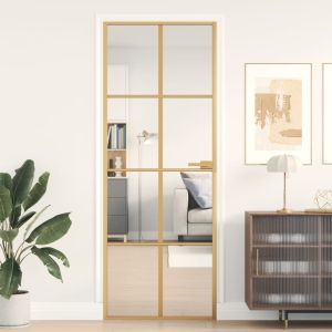 Porta interior 76x201,5 cm vidro temperado e alumínio dourado weg7826