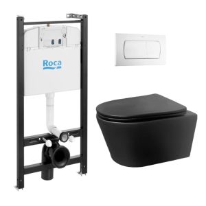 Pack cisterna roca active e botão branco brilhante + sanita lia preta