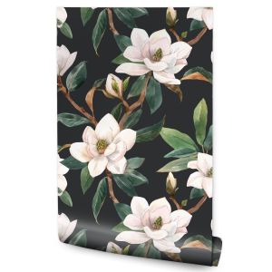 Papel de parede quarto flowers magnolia leaves nature moderna