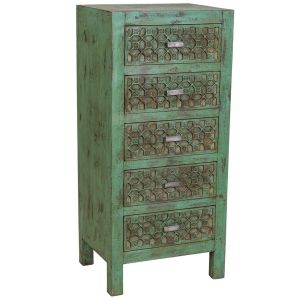 Cômoda de madeira artesanal verde 50x40x110h cm