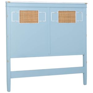Cabeceira de cama em madeira com grade azul, 150x6x130h cm
