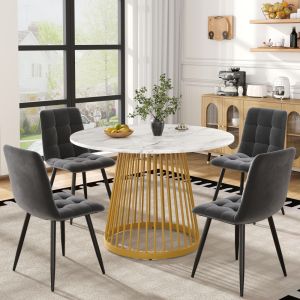 Conjunto de mesa de jantar 5 peças redonda 80 cm mdf e veludo multicor
