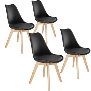 4 cadeiras de sala de jantar, acolchoado, ergonómicas e estables, preto