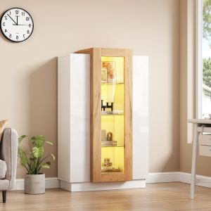 Vitrine LED 3 portas acrílico branco madeira 74x40x120cm