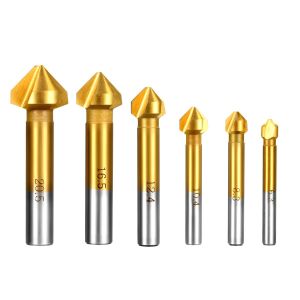 Jogo 6 brocas escareadoras HSS 90° titânio 3 filos madeira metal