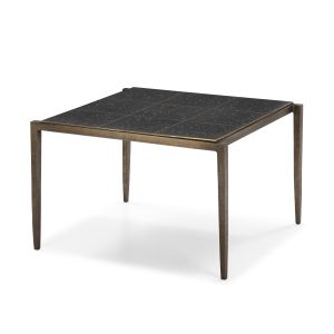 Mesa de centro 65x59x41 em ferro dourado antigo, terrazzo epóxi preto com d