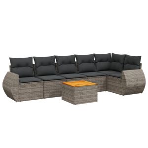 vidaXL set de sofás de jardín 7 piezas con cojines ratán pe gris