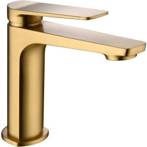 Torneira monocomando para lavatório em latão com acabamento ouro escovado