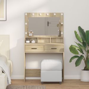 Mesa de maquiagem com luzes LED carvalho sonoma 79x41x135 cm wf623493
