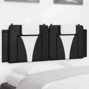 Almofadão de cabeceira 140 cm couro artificial preto e branco ptob2495