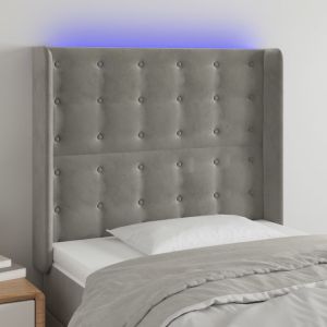 Cabeceira cama c/ luzes LED veludo 93x16x118/128 cm cinza-claro ptob7447