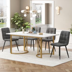 Conjunto mesa e cadeiras 4 lugares mdf branco com veludo cinzento escuro