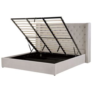 Sommier com arrumação lubbon veludo cinzento claro 180 x 200 cm
