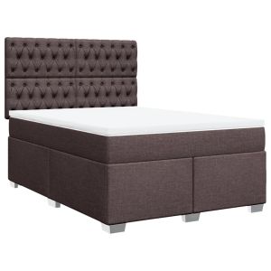 vidaXL cama box spring con colchón tela marrón oscuro 140x190 cm