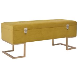Banc banquette com compartimento de armazenamento 105 cm mostarda veludo 02