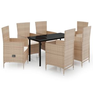 vidaXL juego de comedor de jardín 7 piezas con cojines beige