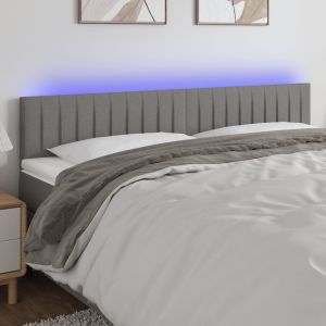 Cabeceira de cama c/luzes LED tecido 160x5x78/88cm cinza-escuro ptob5279