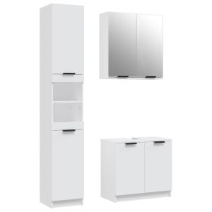 3 pcs conjunto móveis casa de banho madeira processada branco