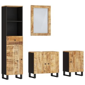 4 pcs conj. Móveis p/ casa de banho madeira de mangueira maciça