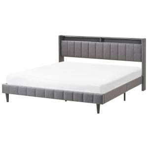 Cama dupla com LED tecido cinzento beaulieu