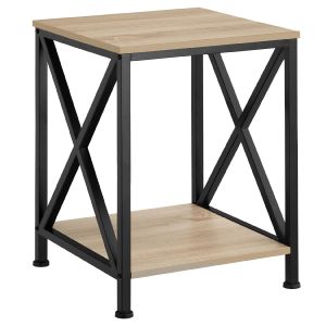 Mesa auxiliar de madeira e aço, 40,5 x 40,5 x 52,5 cm, madeira clara