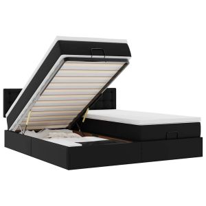 vidaXL cama otomana colchón y LED cuero sintético negro 160x200 cm