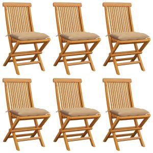 vidaXL sillas de jardín 6 uds con cojines beige madera de teca