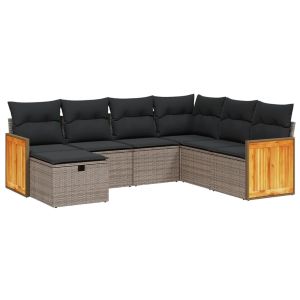 vidaXL set de sofás de jardín 7 piezas con cojines ratán pe gris