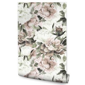 Papel de parede quarto flowers peony leaves nature vintage moderna