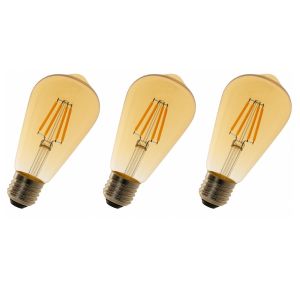 Pack x3 lâmpada LED st64 E27 edison filamento 8w 750lm. Luz quente 2700k